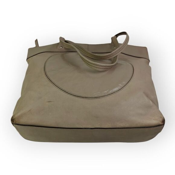 COACH BEIGE CC LOGO GENUINE LEATHER LARGE TOTE SHOULDER BAG HANDBAG PURSE BOHO - Picture 6 of 12